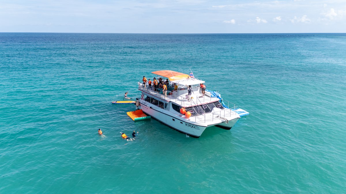 Kygo power catamaran aerial view 2
