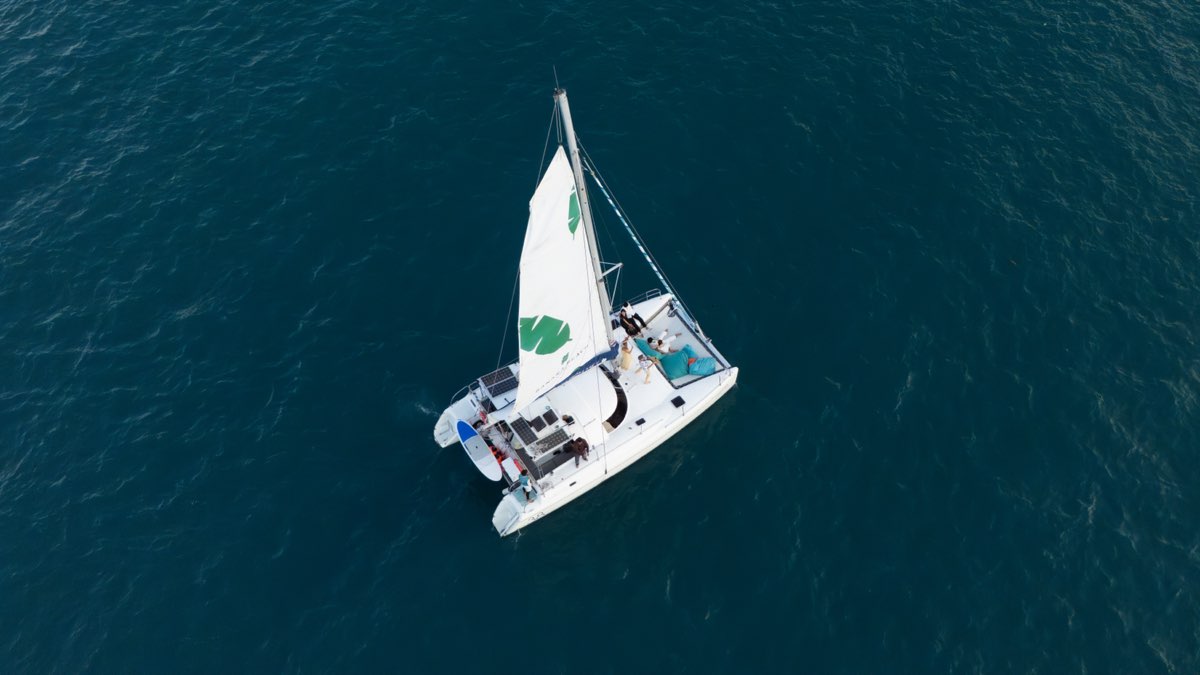 Thirty Eight 38ft sailing catamaran aerial drone view, Phuket