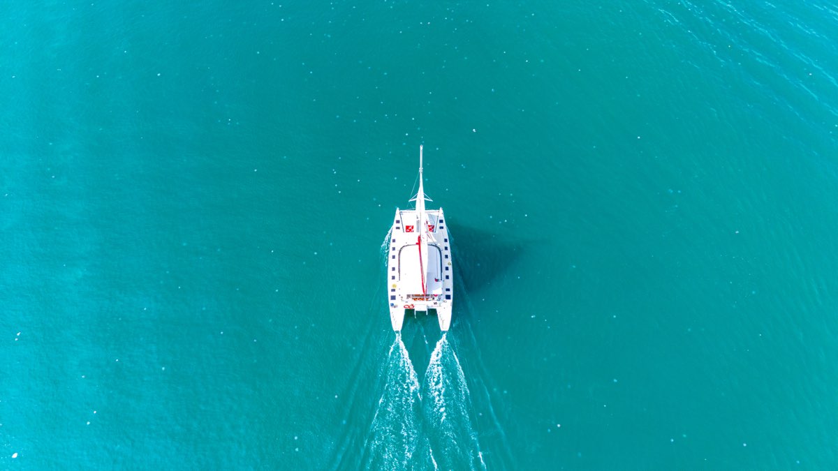 Vela Charter aerial view approaching Phuket islands