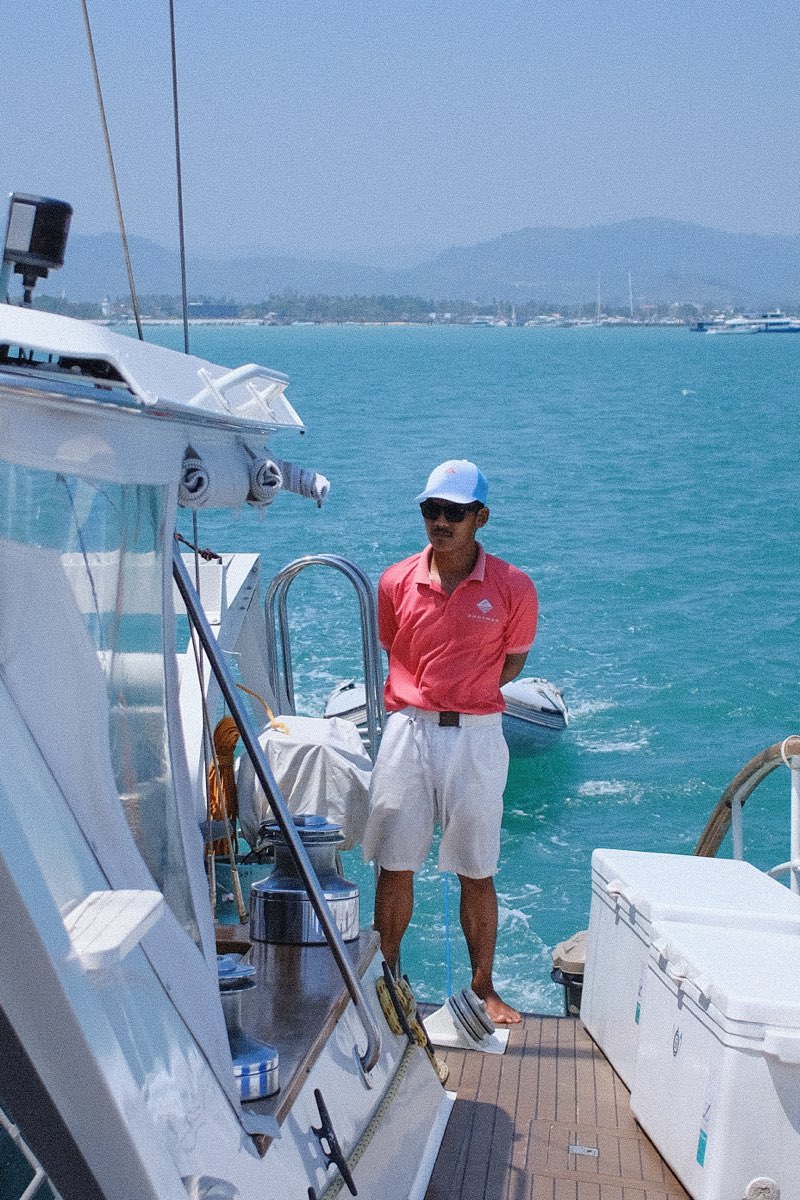 White Marlin catamaran aerial view Phuket