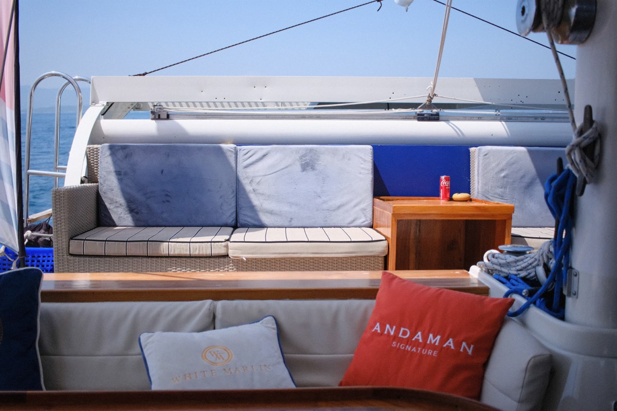 Guests aboard White Marlin catamaran Phuket